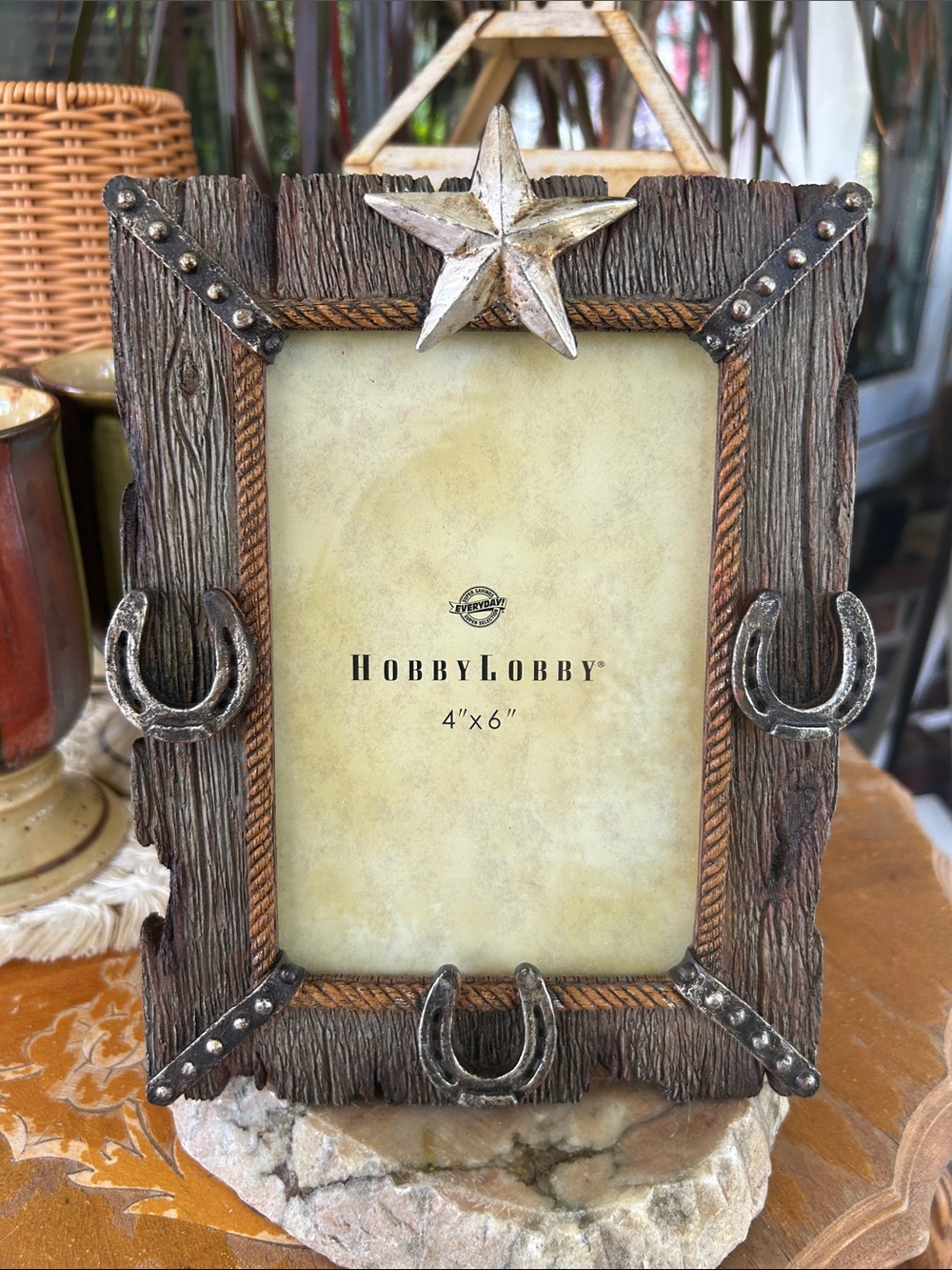Western Photo Frame with Silver Star and Horseshoe Accents